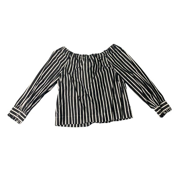 J Crew Womens Size Small Striped Cold Off Shoulder Blouse Top Shirt Black White - Picture 2 of 4